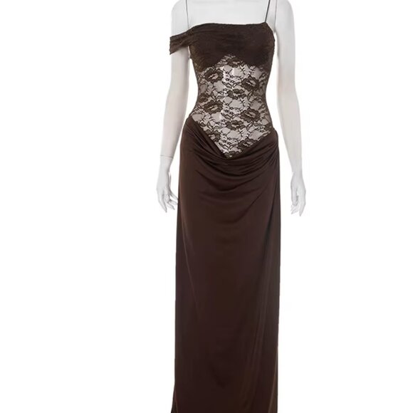 Chocolate Brown Lace-Panel Maxi Dress, brand new – Size Small - Picture 4 of 16